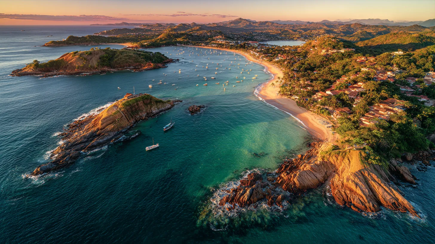 Cinematic aerial view of Cabo Frio coastline