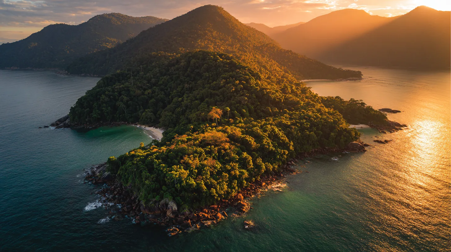 Cinematic aerial view of Ilha Grande